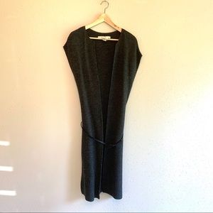 Studio M Sleeveless Long Belt Open Women’s Charcoal Cardigan Size XS NWOT